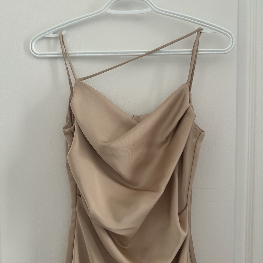 Elegant Tan Spaghetti Strap Dress - Picture 3 of 12